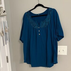 Teal Women's Top with Lace Detail